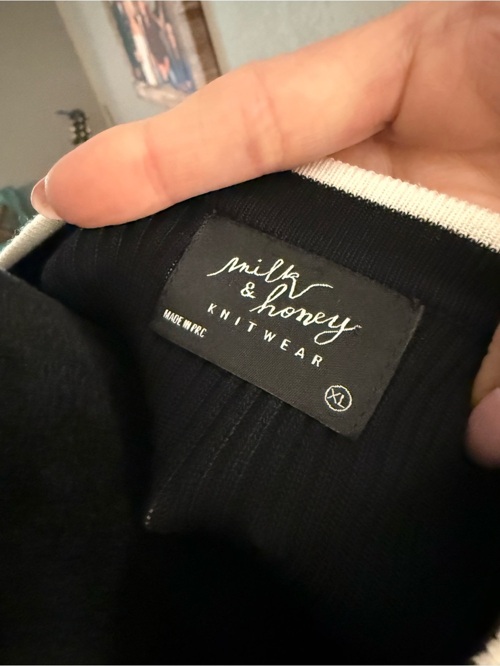 Black Cardigan with White Contrast Trim - Picture 3 of 3